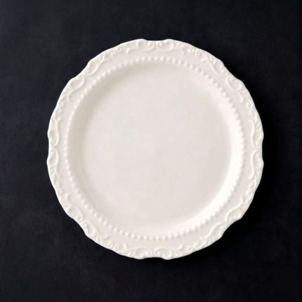 Vintage White Embossed Ceramic Dinner Plate